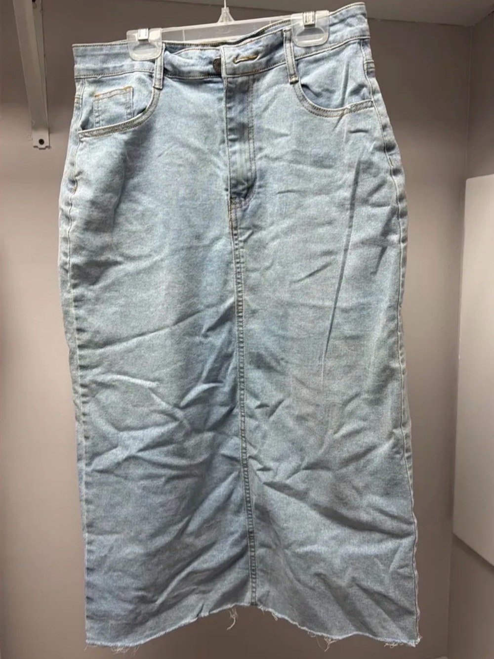 High-Waist Light Blue Denim Midi Skirt